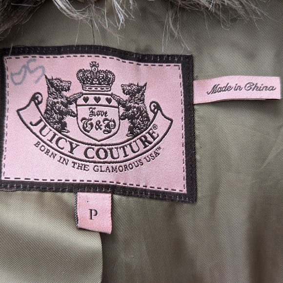 Juicy Couture Y2K Wool Plaid Coat with Faux Fur Collar Belted Gold Buttons Sz P - Picture 13 of 16